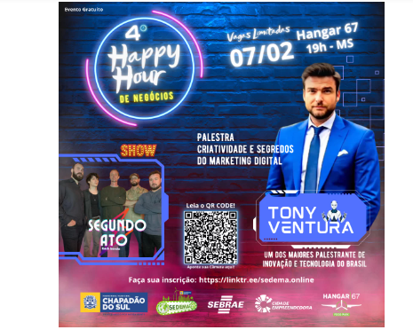 Imagem de compartilhamento para o artigo 4º Happy Hour de Negócios será realizado no dia 7 de fevereiro em Chapadão do Sul da MS Todo dia